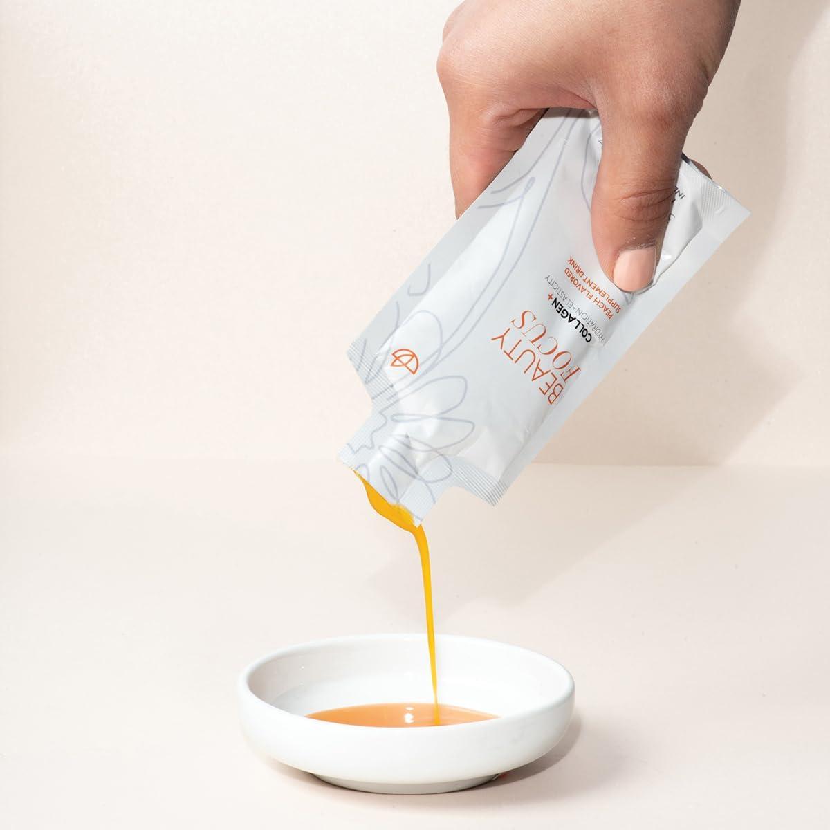 imageBeauty Focus Collagen Plus  Peach Flavor  10 Fl Oz  30 Packets  Liquid Collagen for Women and Men  Supports Skin Hydration  Collagen Peptides