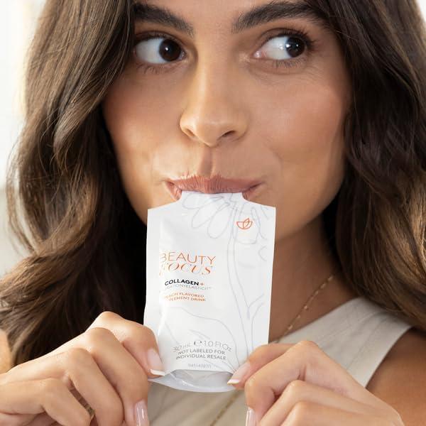 imageBeauty Focus Collagen Plus  Peach Flavor  10 Fl Oz  30 Packets  Liquid Collagen for Women and Men  Supports Skin Hydration  Collagen Peptides