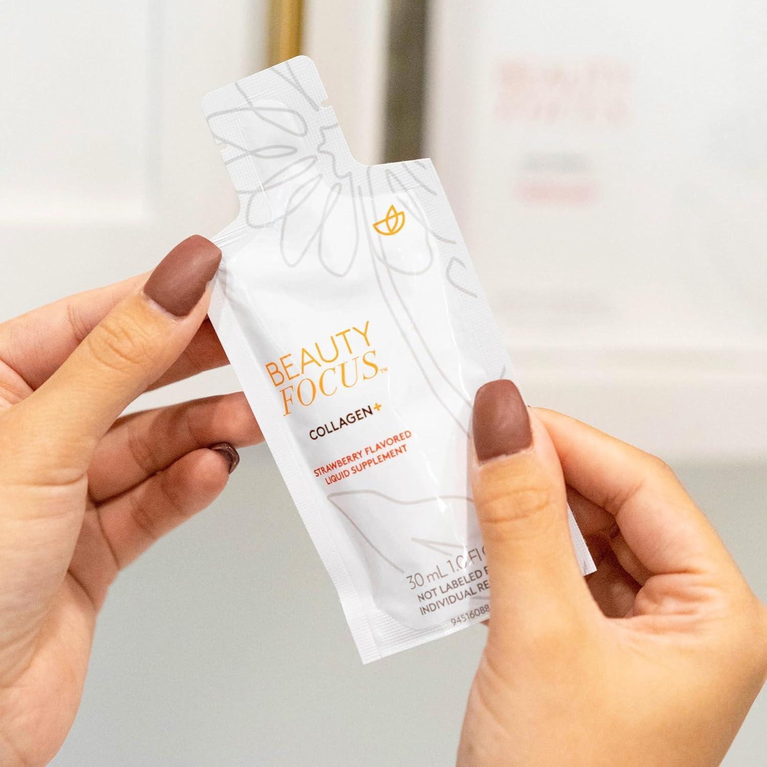 imageBeauty Focus Collagen Plus  Strawberry Flavor  Bioactive Collagen Peptides  Supports Skin Hydration ampamp Elasticity  Convenient 30mL Pouches for Daily Use