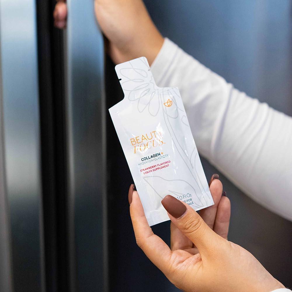 imageBeauty Focus Collagen Plus  Strawberry Flavor  Bioactive Collagen Peptides  Supports Skin Hydration ampamp Elasticity  Convenient 30mL Pouches for Daily Use