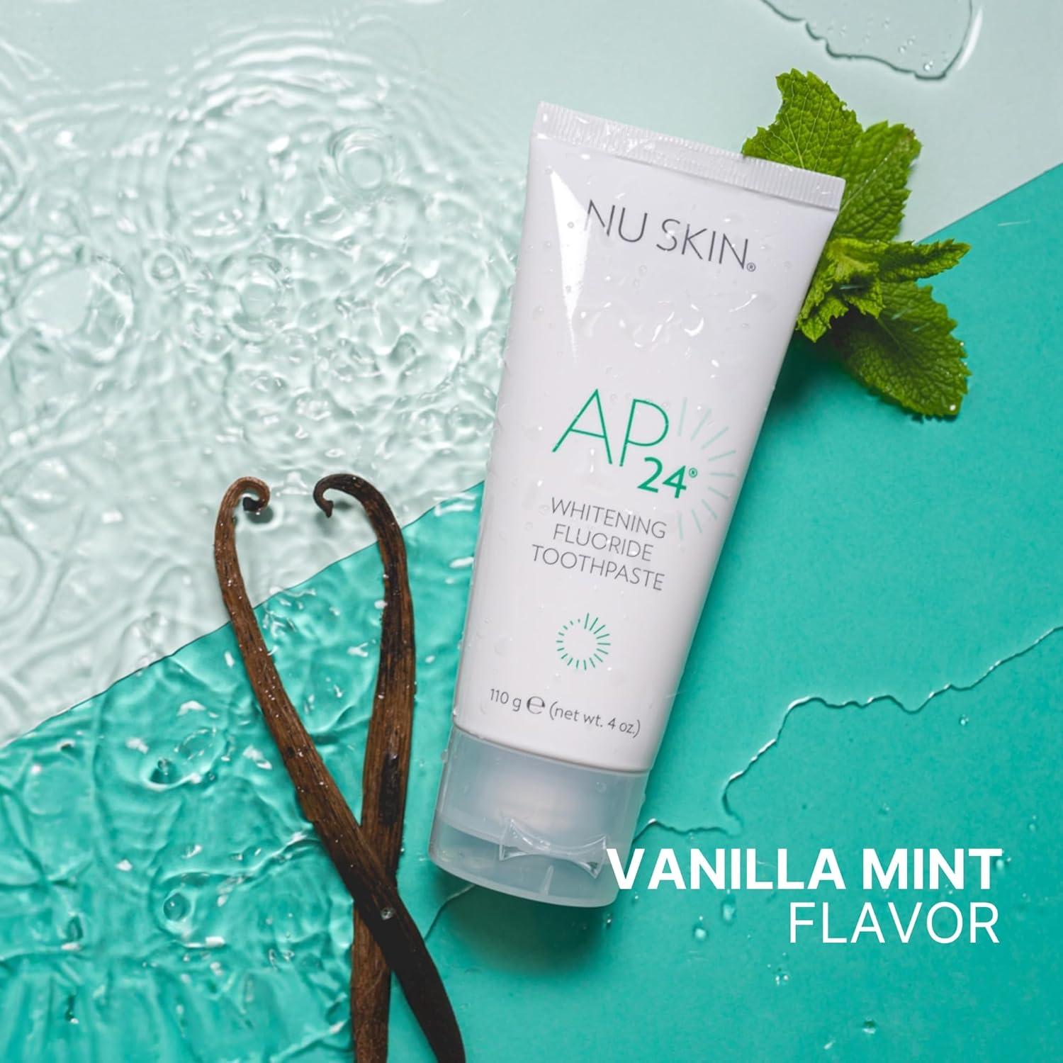 imageNu Skin AP 24 Whitening Fluoride Toothpaste  AP 24 Blend  Vanilla Mint Flavor  Brightens Teeth  Removes Surface Stains  Prevents Dental Cavities ampamp Plaque  EnamelSafe  4 oz  1 PackFluoride